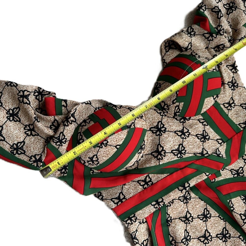 Small Long-sleeved Maxi Dress with green / red ribbon and butterfly design - Picture 7 of 8